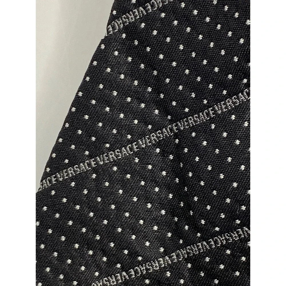Rare Gianni Versace Men's Black Polka Dot Silk‎ Necktie Medusa Logo Italy Formal